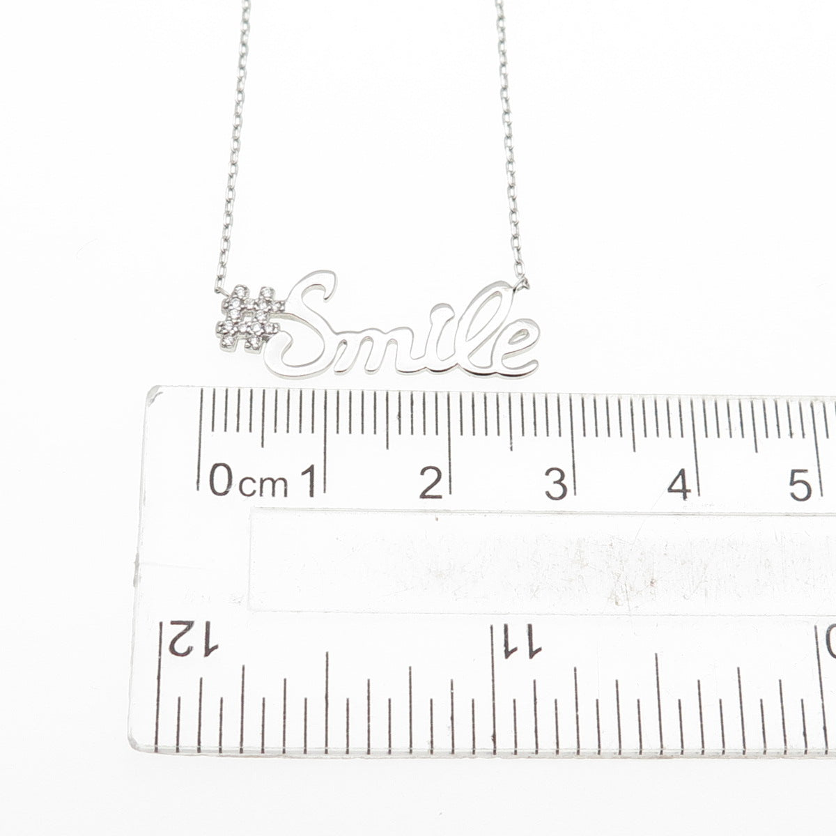 925 Sterling Silver Round-Cut C Z #Smile Cable Chain Necklace 16-18"