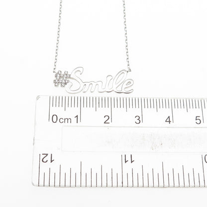 925 Sterling Silver Round-Cut C Z #Smile Cable Chain Necklace 16-18"