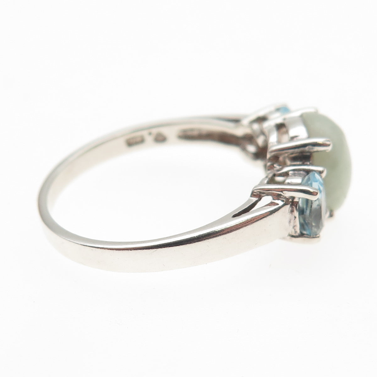 AVON 925 Sterling Silver Vintage Real Jade & Blue Topaz Ring Size 10