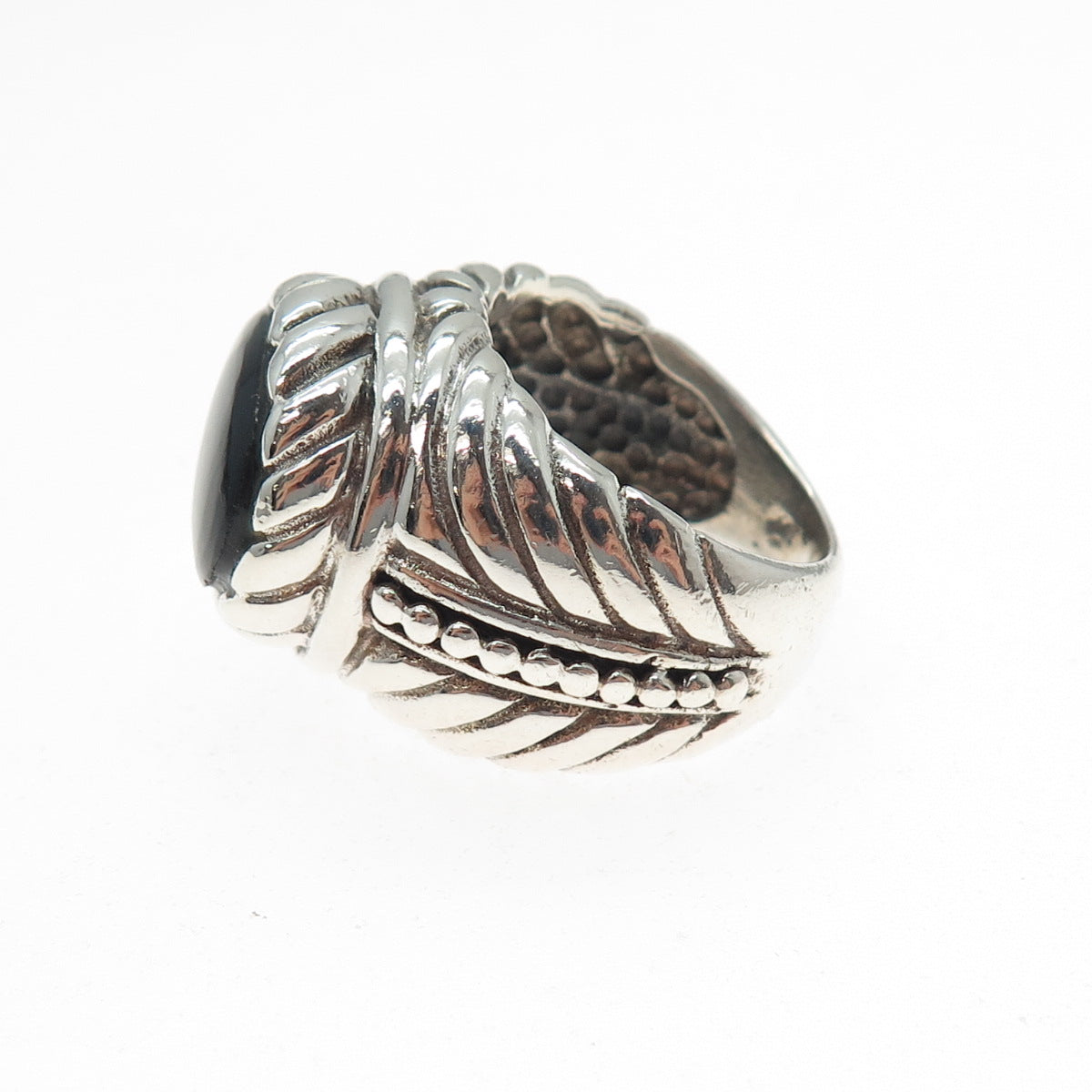 925 Sterling Silver Vintage Real Black Onyx Beaded Ring Size 6.75