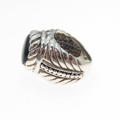 925 Sterling Silver Vintage Real Black Onyx Beaded Ring Size 6.75