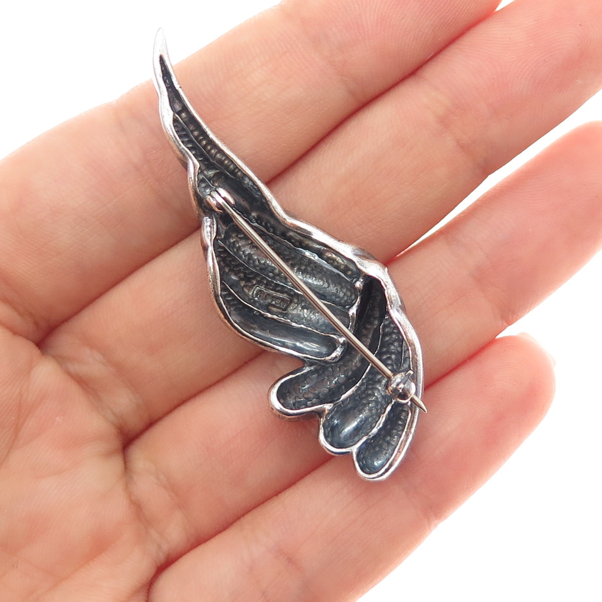 925 Sterling Silver Vintage Modernist Oxidized Pin Brooch