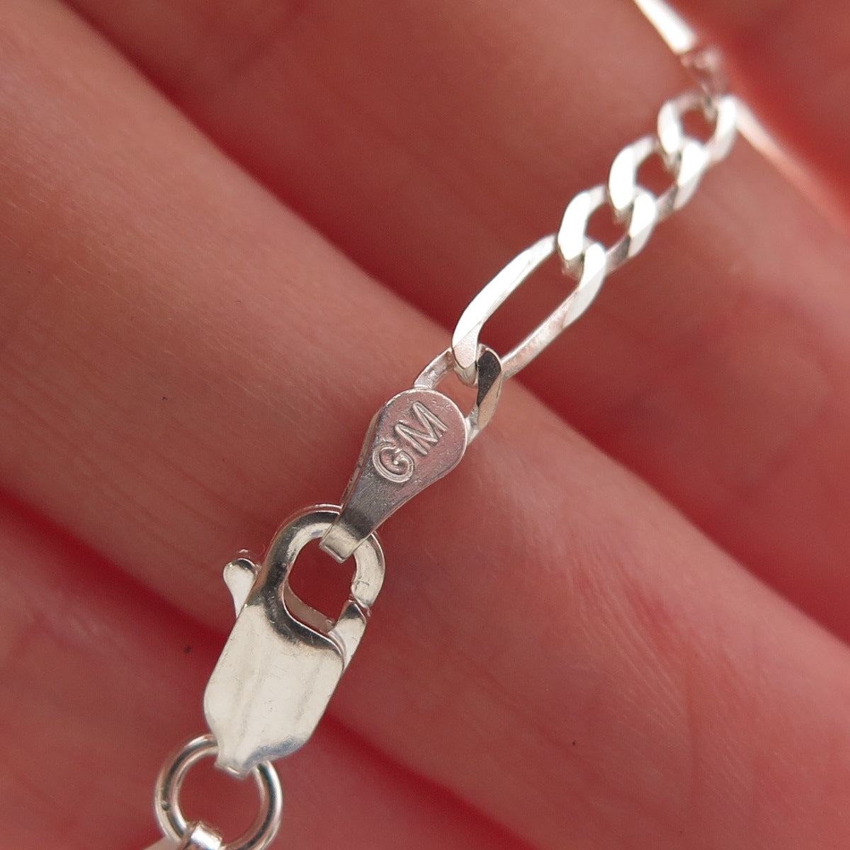 P. Lux 925 Sterling Silver Italy Figaro Chain Necklace 22"