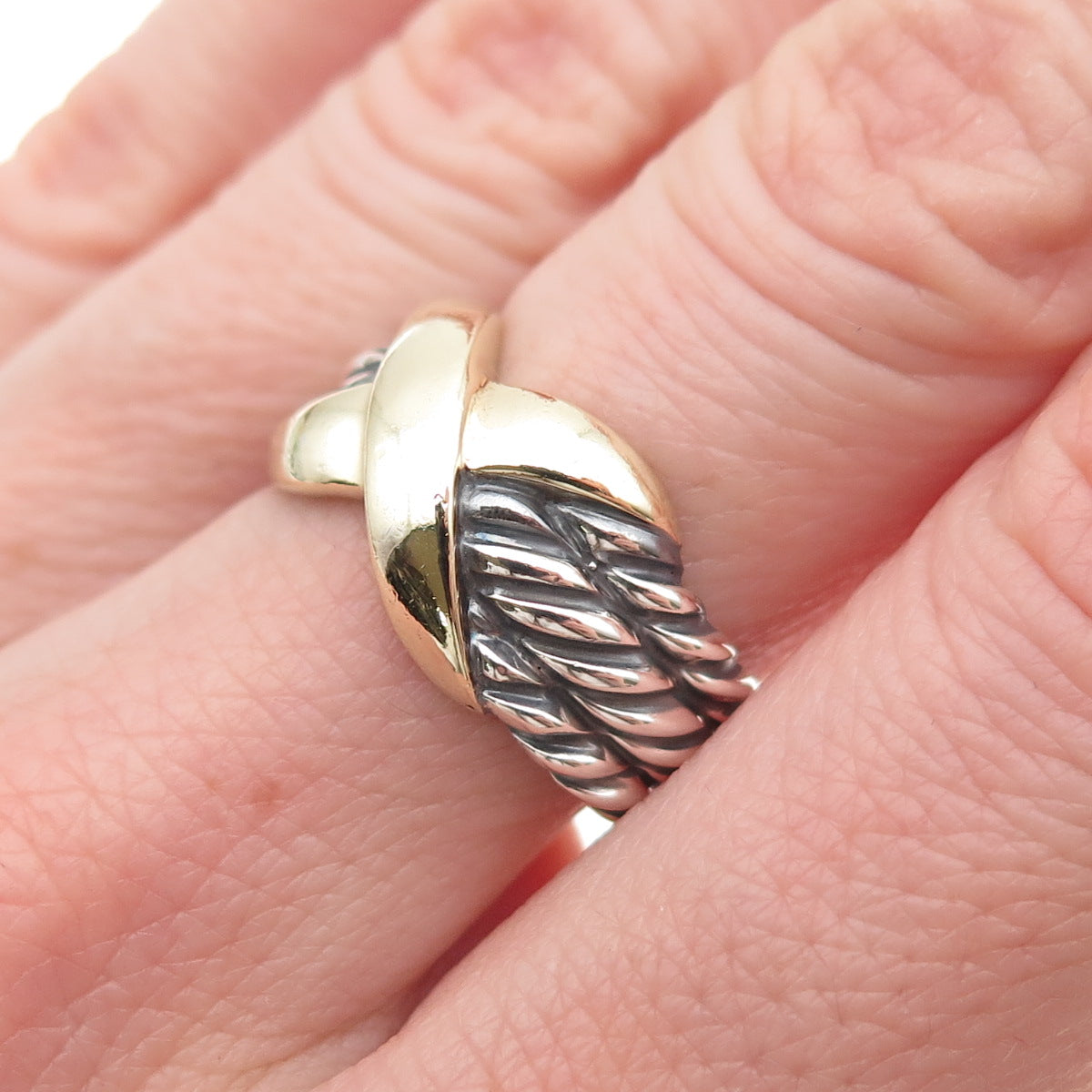 David Yurman 925 Sterling Silver 14K Gold Vintage X-Shape Ring Size 6.25