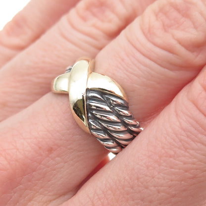 David Yurman 925 Sterling Silver 14K Gold Vintage X-Shape Ring Size 6.25