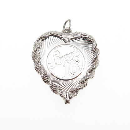 Town & Country 925 Sterling Silver Vintage Sweet 16 Heart Charm Pendant