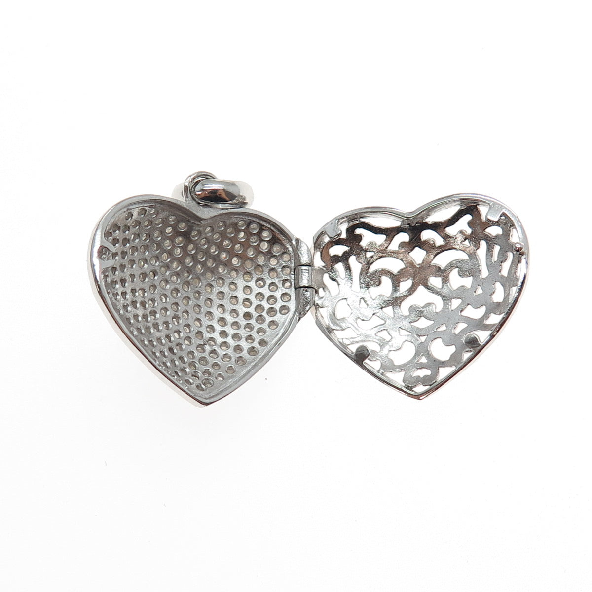 DEE BERKLE 925 Sterling Silver Real Round-Cut Diamond Heart Locket Pendant