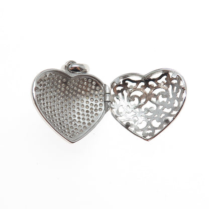 DEE BERKLE 925 Sterling Silver Real Round-Cut Diamond Heart Locket Pendant