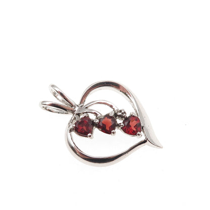 925 Sterling Silver Real Red Garnet Heart Charm Pendant