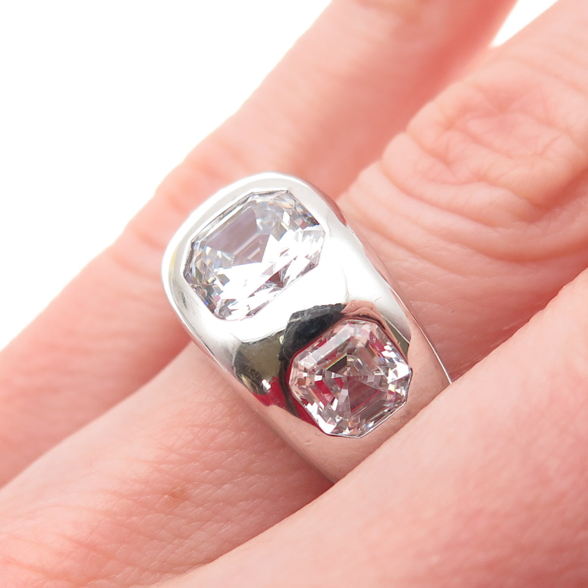 JCL Colleen Lopez 925 Sterling Silver Asscher-Cut C Z Modernist Ring Size 6.25