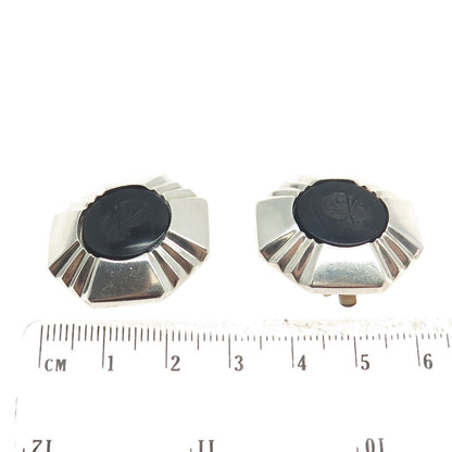 CHAPAL ZENRAY Sterling Silver Vintage Black Onyx Roman Soldier Clip On Earrings