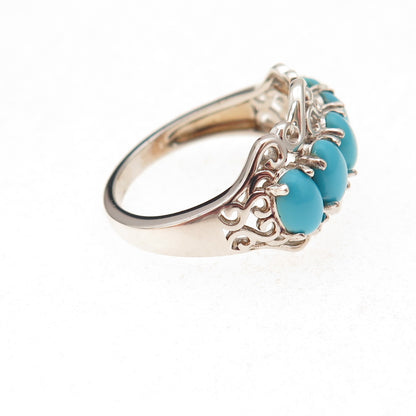 925 Sterling Silver Real Sleeping Beauty Turquoise Swirl Ring Size 8