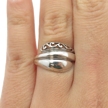 JEZLAINE 925 Sterling Silver Vintage Modernist Bypass Ring Size 7