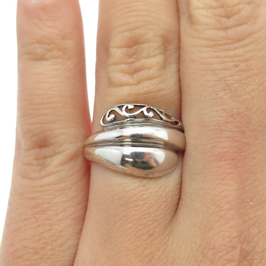 JEZLAINE 925 Sterling Silver Vintage Modernist Bypass Ring Size 7