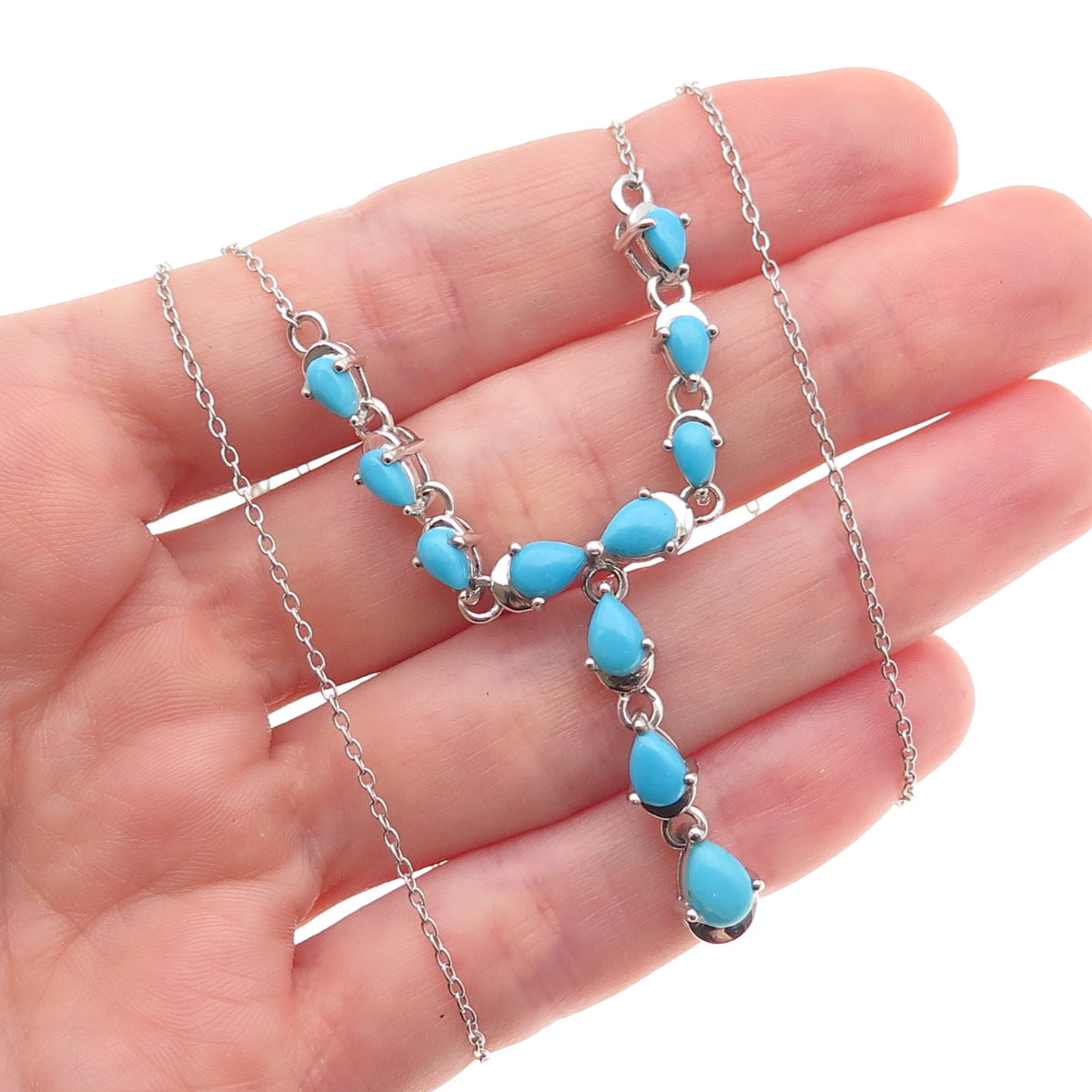 925 Sterling Silver Real Sleeping Beauty Turquoise Cable Chain Necklace 18-20"