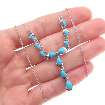 925 Sterling Silver Real Sleeping Beauty Turquoise Cable Chain Necklace 18-20"