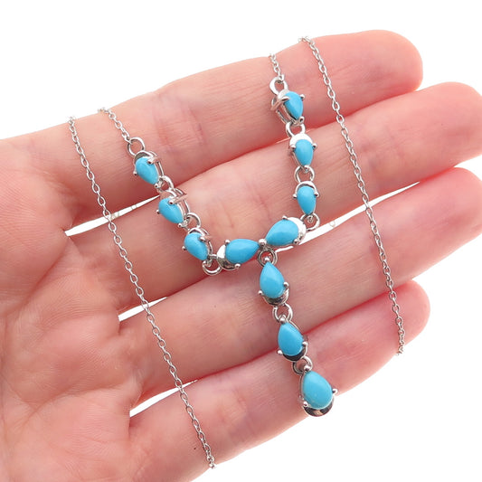 925 Sterling Silver Real Sleeping Beauty Turquoise Cable Chain Necklace 18-20"