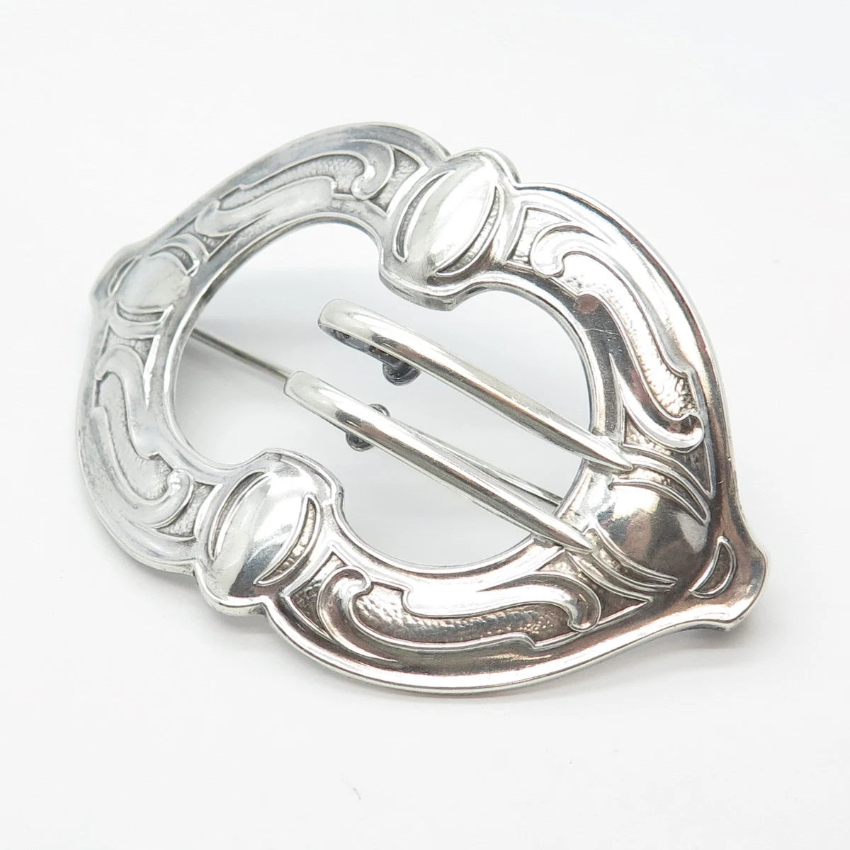 925 Sterling Silver Vintage Ornate Belt Buckle Pin Brooch