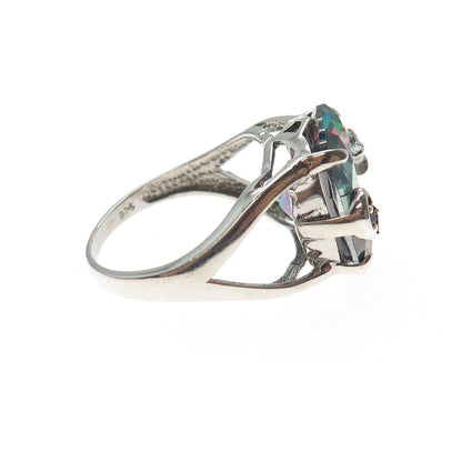 925 Sterling Silver Real Mystic Quartz & C Z Ring Size 7