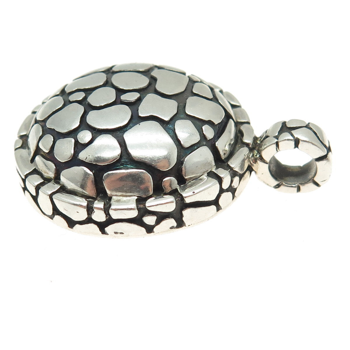 925 Sterling Silver Vintage Pebble Round Pendant
