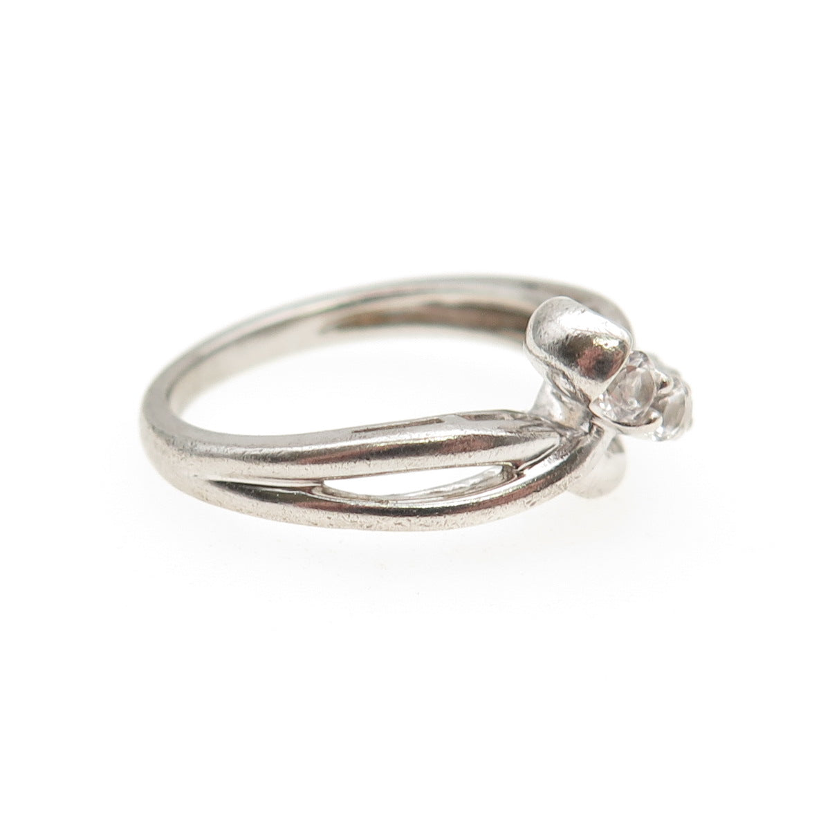 SUN 925 Sterling Silver Real Round-Cut Graduated White Topaz Ring Size 7