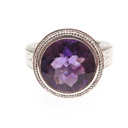 Ben Kho Gems 925 Sterling Silver Real Round-Cut Amethyst Ring Size 6.5