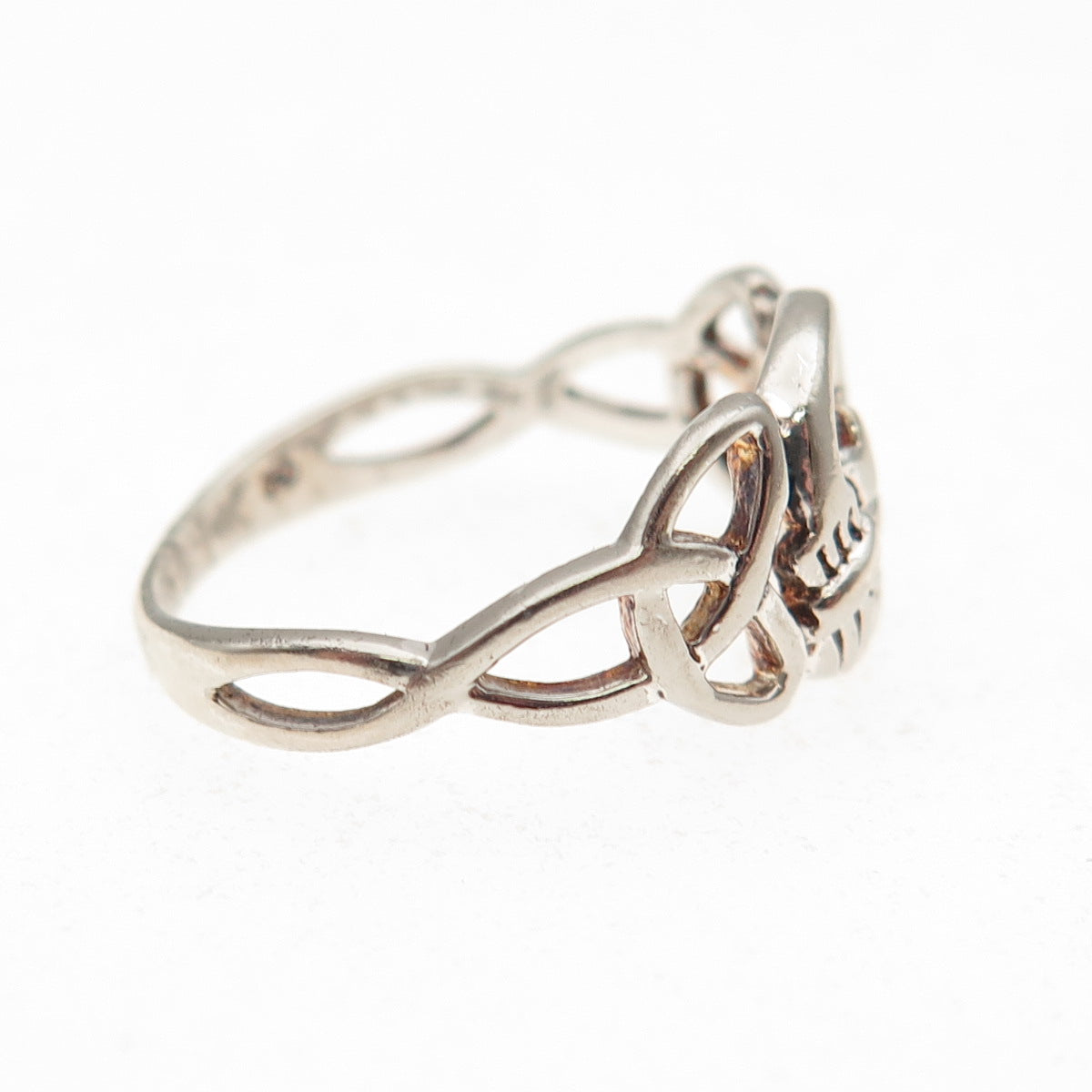 925 Sterling Silver Vintage Irish Claddagh Celtic Trinity Knot Ring Size 6.75