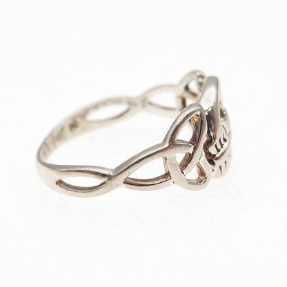 925 Sterling Silver Vintage Irish Claddagh Celtic Trinity Knot Ring Size 6.75