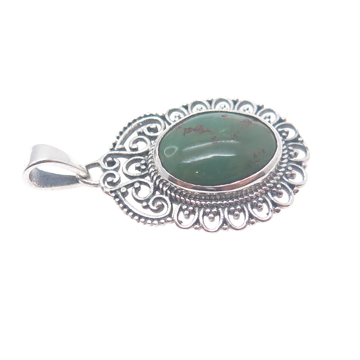 925 Sterling Silver Vintage Real Royston Turquoise Ornate Charm Pendant