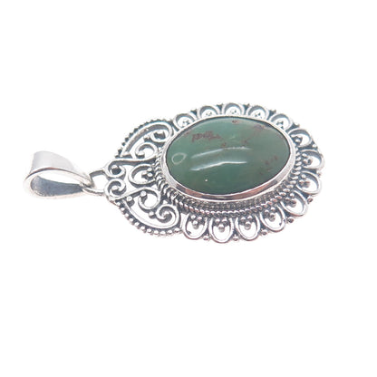 925 Sterling Silver Vintage Real Royston Turquoise Ornate Charm Pendant