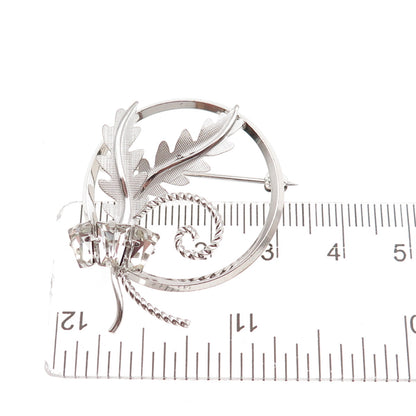 Star Art 925 Sterling Silver Antique Art Deco Rhinestone Floral Pin Brooch
