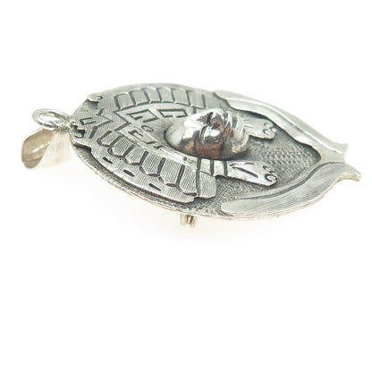 925 Sterling Silver Vintage Mexico Aztec Goddess Tribal Pin Brooch / Pendant