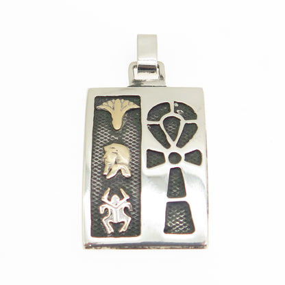 800 Silver 2-Tone Vintage Egyptian Ankh & Cartouche Pendant