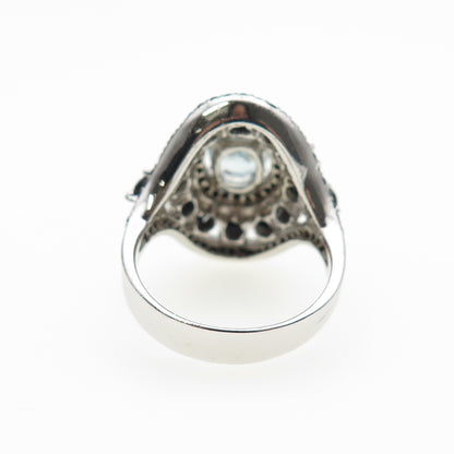 925 Sterling Silver Real Aquamarine & Black Spinel Ring Size 7.25