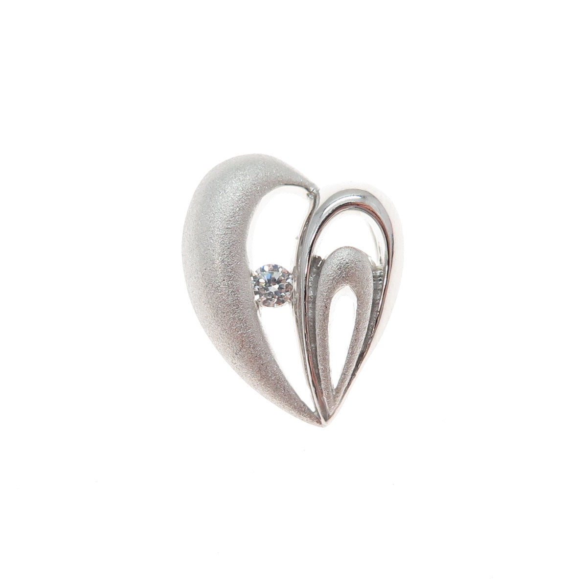 925 Sterling Silver Round-Cut C Z Heart Minimalist Slide Pendant