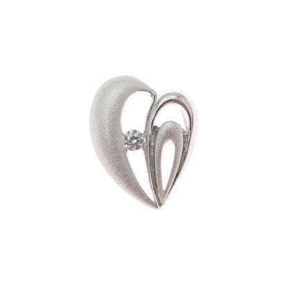925 Sterling Silver Round-Cut C Z Heart Minimalist Slide Pendant