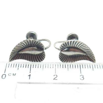 DANECRAFT 925 Sterling Silver Antique Leaf Ribbed Screw Back Earrings