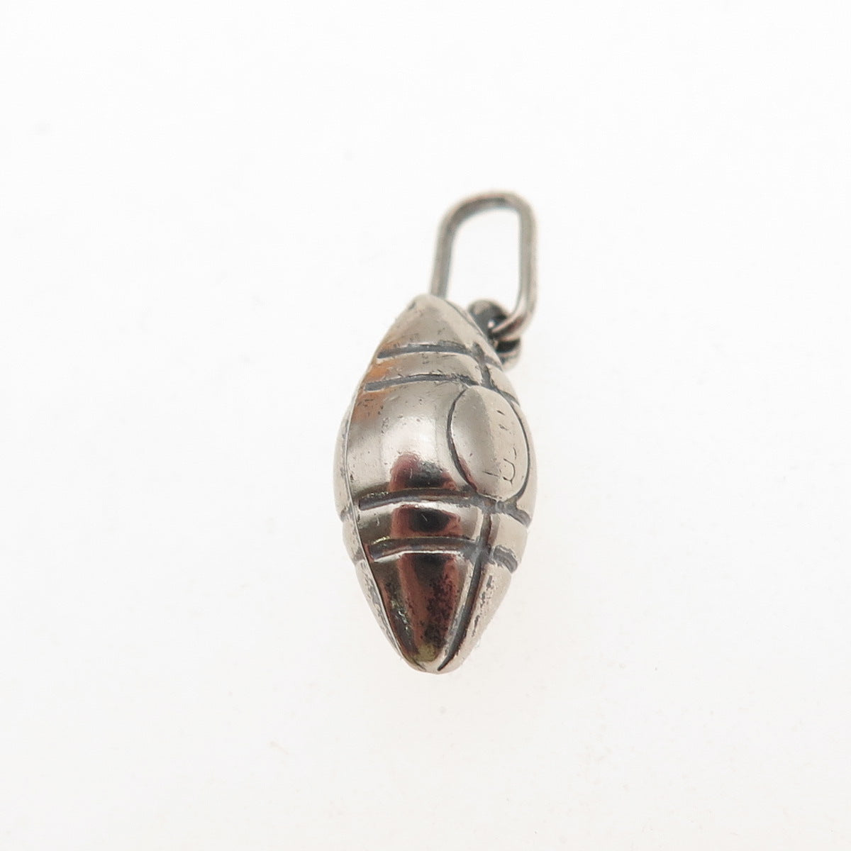 925 Sterling Silver Vintage Italy Football Ball Oxidized 3D Mini Charm Pendant