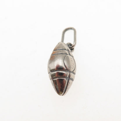 925 Sterling Silver Vintage Italy Football Ball Oxidized 3D Mini Charm Pendant