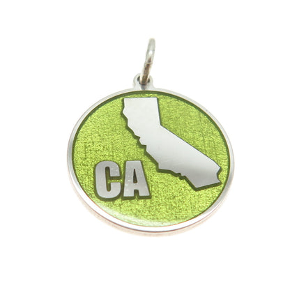 925 Sterling Silver Enamel California State Map Round Minimalist Charm Pendant