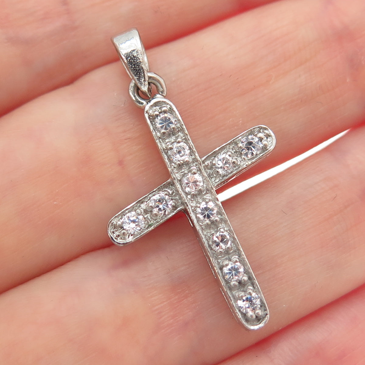 925 Sterling Silver Round-Cut C Z Cross Charm Pendant