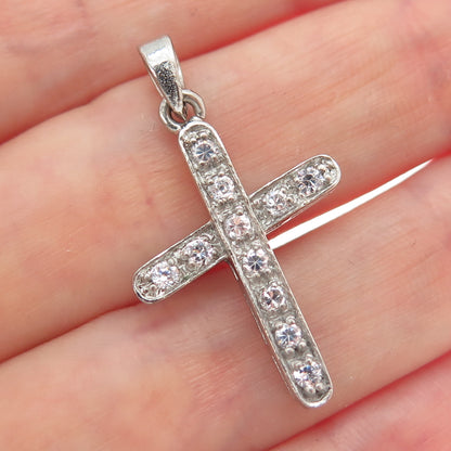 925 Sterling Silver Round-Cut C Z Cross Charm Pendant