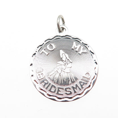 Griffith & Sons 925 Sterling Silver Vintage To My Bridesmaid Charm Pendant