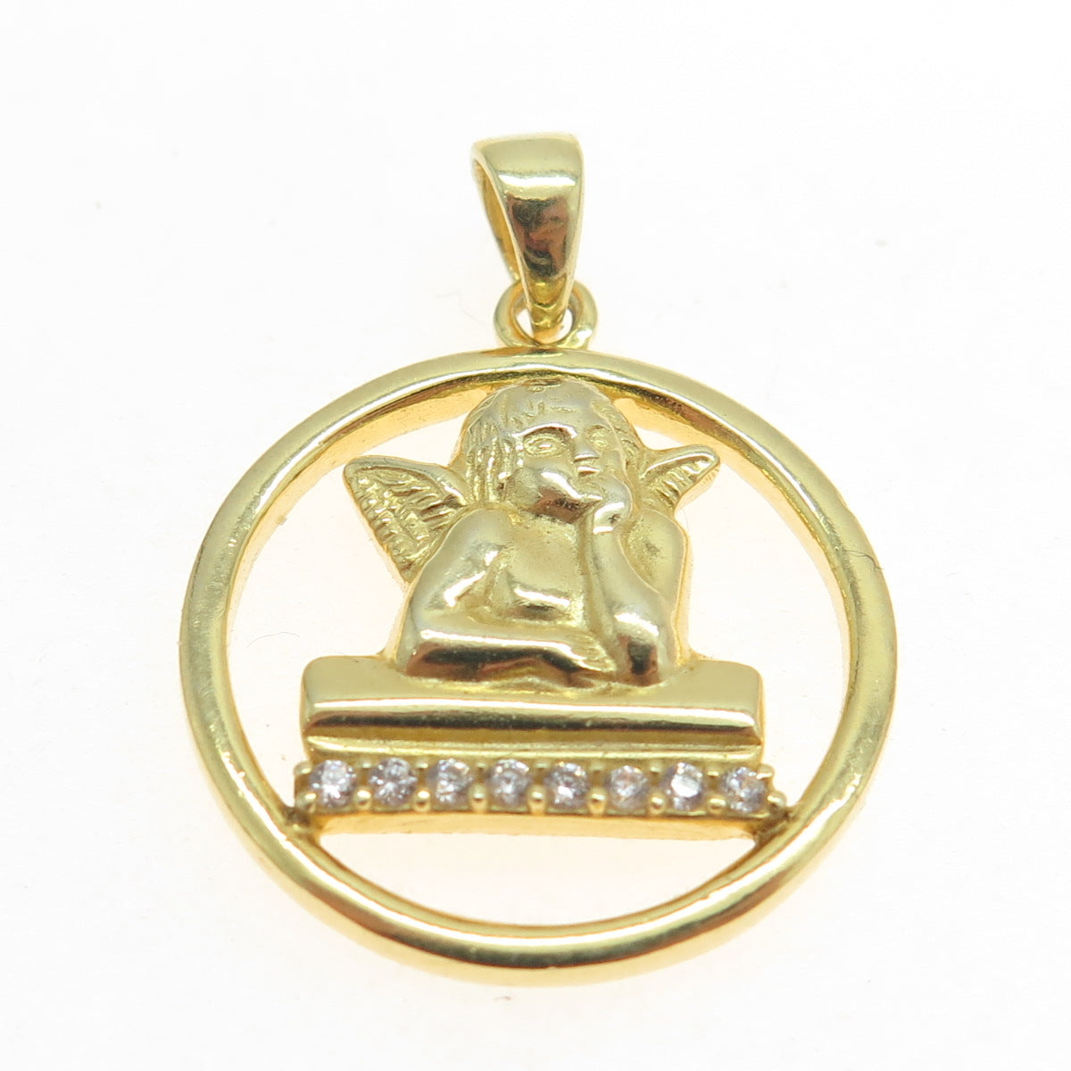 925 Sterling Silver Gold Plated Round-Cut C Z Cherub Pendant