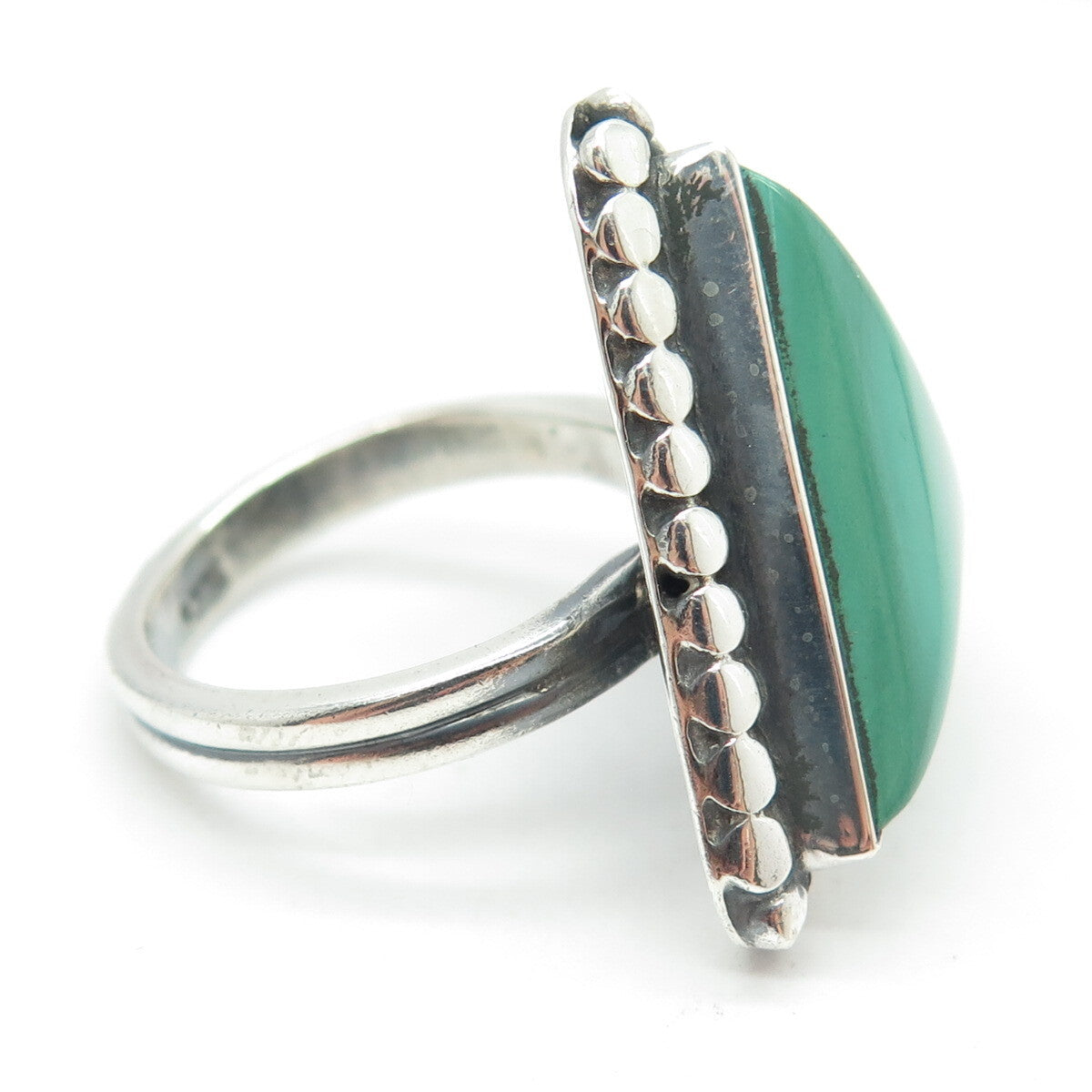 925 Sterling Silver Vintage Real Malachite Triangle Ring Size 6.5