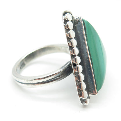 925 Sterling Silver Vintage Real Malachite Triangle Ring Size 6.5