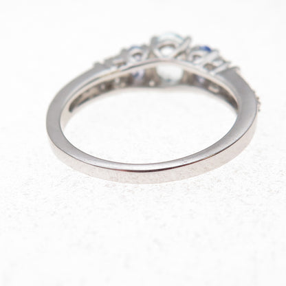 925 Sterling Silver Real Iolite Tanzanite & White Topaz Ring Size 8