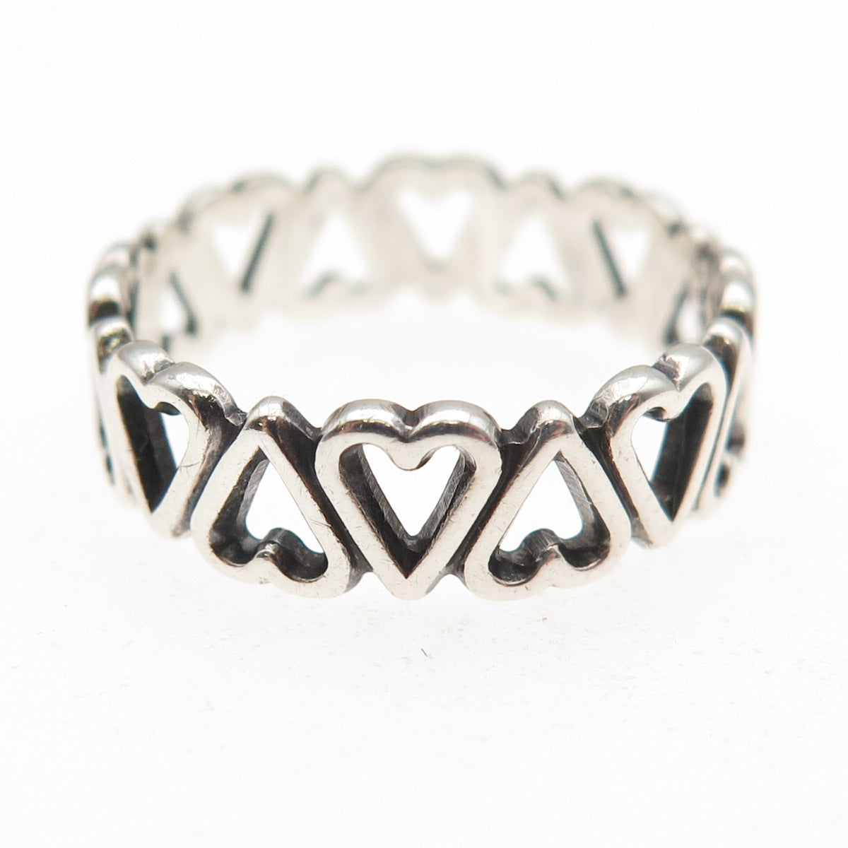 925 Sterling Silver Vintage Heart All Around Oxidized Band Ring Size 8