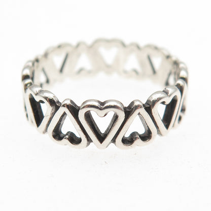 925 Sterling Silver Vintage Heart All Around Oxidized Band Ring Size 8