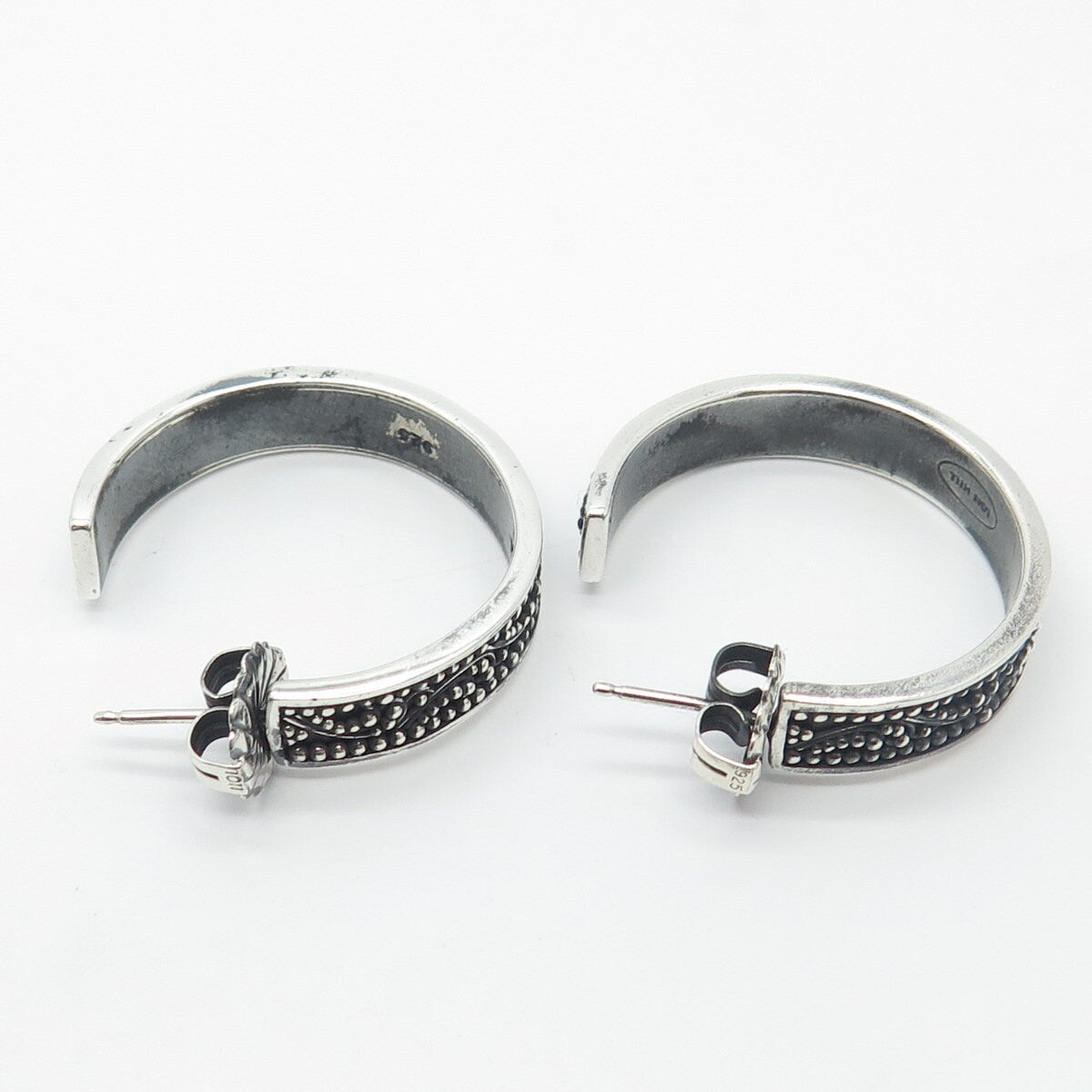 925 Sterling Silver Vintage Granulated Half Hoop Earrings